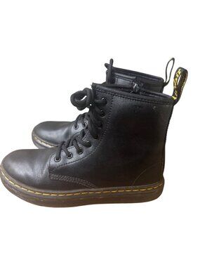 Dr. Martens Zavala J Black Leather Youth Boots Size 2 Lace-Up With Side Zipper